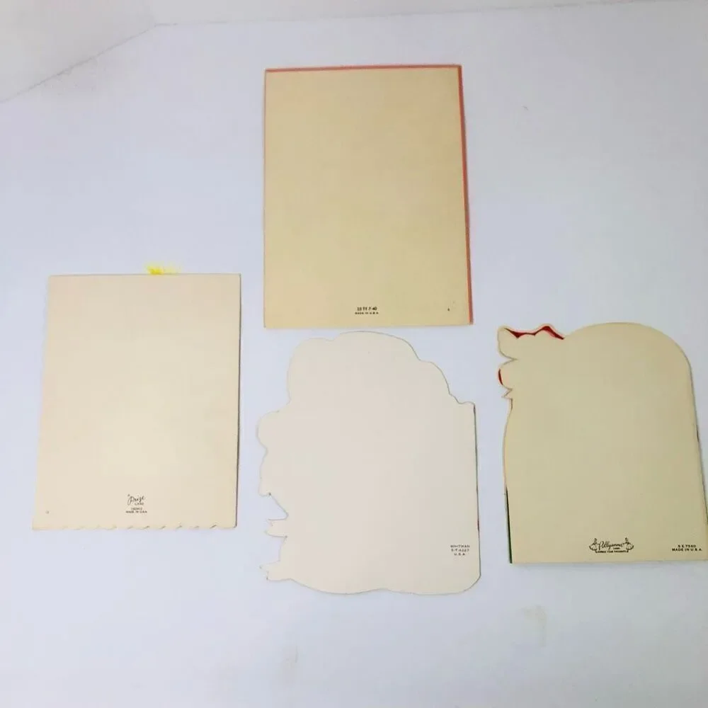 vintage 60s greeting cards lot of 4 duck bunny‎ dog feathers and glitter crafts